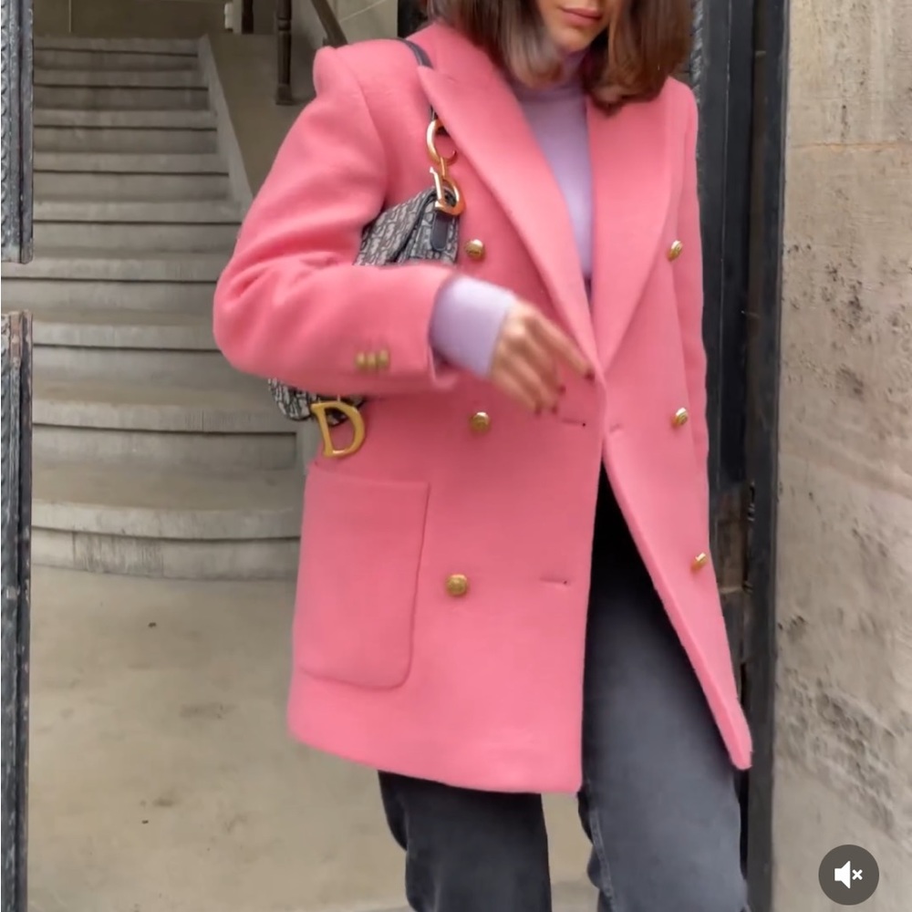 SANDRO Pink Double Breasted Wool coat size 42